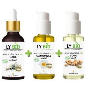 LY BIO PACK HUILE CADE 50ML - PIPETTE + HUILE CAMOMILLE 50ML - POMPE + HUILE SOJA 50ML - POMPE