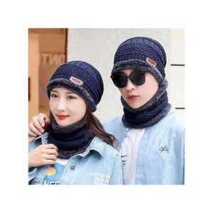 Chapeau tricoté - MARQUE - Ensemble 2 pièces - Laine épaisse - Bleu marine - Hiver