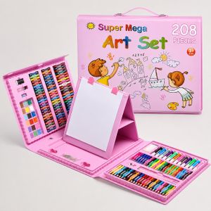 Coloriage Enfants Livre , Kit Dessin Valise Coffret d'art, 208 Pcs avec pastels à l'huile crayons de couleur pinceau trombone gouache...