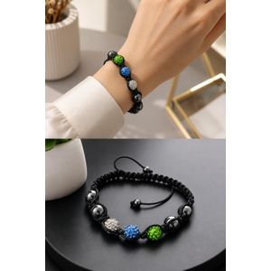 Bracelet Shamballa Élégance – Perles Hématite & Cristaux Multicolores – Ajustable-(couleur pierres aléatoire)