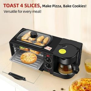  3 en 1 Machine à petit-déjeuner multifonctionnelle, Mini four à pizza plaque grill machine à café Petit, Cuisson rapide et Sûre et fiable pour la cuisine familiale 280 w