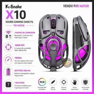 K-Snake ماوس الألعاب اللاسلكي X11 – ثلاثي الأوضاع بلوتوث/2.4 جيجا هرتز/USB-C، مستشعر PixArt PAW3311 بدقة 22000 نقطة في البوصة، قاعدة شحن مغناطيسية بإضاءة RGB، خفيف الوزن للغاية مع 5 أزرار قابلة للبرمجة ومقبض مانع للانزلاق