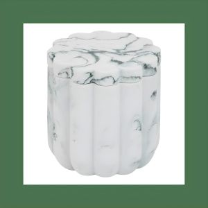 Pot à coton - Polyresine effet marbre - Rangement élégant pour salle de bain - Blanc et gris