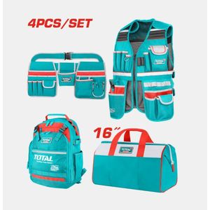 TOTAL Pack de 4 Équipements de Transport d'Outils - Sac à dos, Sac 40cm, Pochette et Gilet