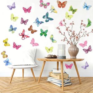 36 pièces d'autocollants muraux papillons colorés, stickers muraux papillons aquarelle, autocollants fenêtre papillons, décoration murale adhésive pour chambre, salon, décoration intérieure
