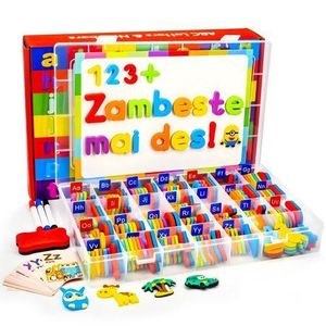 Coffret Lettres Magnétiques 2 en 1 - Alphabet Arabe + Français avec Tableau Blanc Colorées - Apprendre à Lire et Écrire-multicolor -