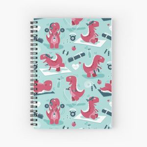 Fitness exercises for a dino // aqua background red t-rex dinosaurs Spiral Notebook Bloc note