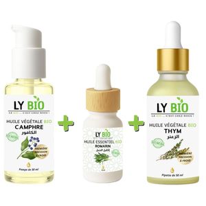 LY BIO PACK HUILE CAMPHREE 50ML - POMPE + HUILE ESSENTIEL ROMARIN 10ML + HUILE THYM 50ML - PIPETTE