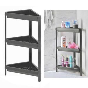 Étagère d'angle de salle de bain en plastique 3 niveaux, Gris