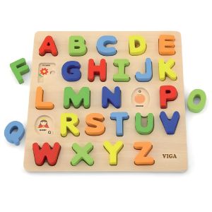 Puzzle d'Apprentissage - Lettres Majuscules en Bois - Développement Éducatif Précoce - Multicolore