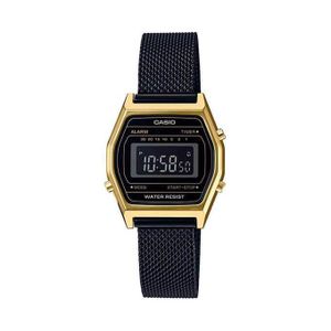 Casio LA690WEMB-1BDF - Vintage pour femmes - Bracelet en mailles milanaise noir - Boitier doree avec affichage negatif noir - 