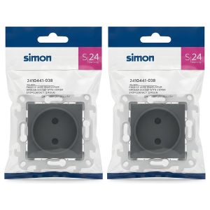 SIMON Lot de 2 - Prise de Courant avec Volet - Gris Anthracite - Pour Intérieur Résidentiel - S24