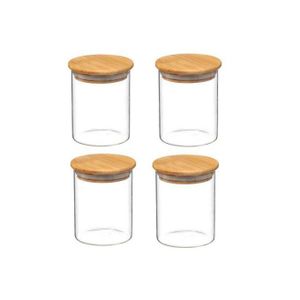 Bocaux hermétiques pour épices en verre avec couvercles en bambou 4 Pcs