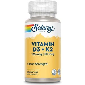 Solaray Premium Vitamine D3 5000 5000 UI Plus Vitamine K2 (mk7) Haute absorption (vitamin d3 et k2) sans soja 60 60