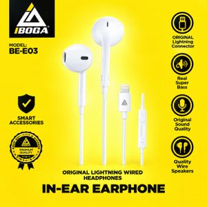 iboga Écouteurs filaires intra-auriculaires Lightning blancs avec Super Bass et contrôle audio pour appareils compatibles