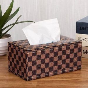 Boîte à mouchoirs élégante à motif carreaux, en cuir synthétique