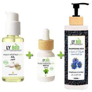 LY BIO PACK HUILE AIL 50ML - POMPE + HUILE ESSENTIEL MENTHE 10ML + SHAMPOOING A L'HUILE DE NIGELLE 200ML