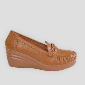 MaChaussure Nova – Mocassins compensées en Tabac