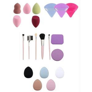 Éponges à poudre ,lot de 5 Éponges,5 mini houppettes,3 moyenne Houppettes,5 pinceaux avec éponges.Couleurs aléatoires. 