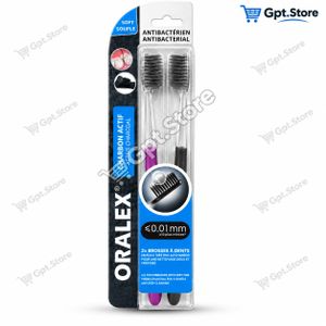 ORALEX 2 Brosses à Dents Antibactériennes – Charbon Actif (Couleurs aléatoires)