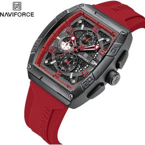 Naviforce Montre Homme Boîtier carré en acier Or Rose + Bracelet silicone noirMouvement Chronographe + Date + Étanche 3ATM Design Racing inspiré des voitures de sport