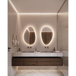 2 مرايا مضيئة غير منتظمة ومتناظرة بإضاءة LED خلفية، مرآة حائط للحمام