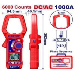 Emtop Pince Ampèremétrique Numérique 1000A DC/AC