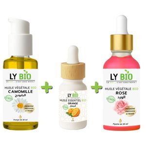 LY BIO PACK HUILE CAMOMILLE 50ML - POMPE + HUILE ESSENTIEL ORANGE 10ML + HUILE ROSE 50ml - PIPETTE