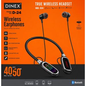 DINEX  D-24 Écouteurs Bluetooth Tour de Cou Sans Fil – Micro Intégré, Autonomie Longue Durée, Son Stéréo