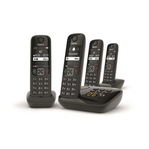 Gigaset AS690 Quattro هاتف لاسلكي أسود مع جهاز الرد الآلي