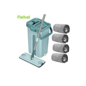 Vadrouille pour Balai en microfibre, Serpillière + Seau + 5 Tampons de rechange