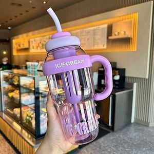 Bouteille Isotherme Design Glace – Gobelet avec Paille et Poignée Style Milkshake