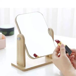 Miroir de maquillage double face miroir de courtoisie en bois miroir de coiffeuse miroir de bureau rotatif à 360° miroir carré pour maquillage