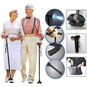 Trusty Cane Canne de marche pliante médicale, Baton de marche pliable + lumière LED (4 Têtes Pivotant)