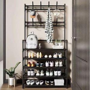 Meuble Vestiaire d’Entrée avec Porte-Manteau et Rangement Chaussures 5 Étages Noir