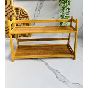 Étagère de rangement à deux niveaux, conçue comme un organisateur de comptoir polyvalent pour la cuisine ou la salle de bain. 