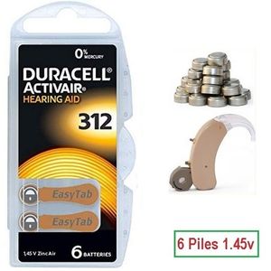 Duracell بطاريات سماعات الأذن Activair Hearing Aid Batteries // 6 Piles Aide Auditive 1.45v Size312 PR41
