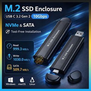 Boîtier SSD Externe M.2 NVMe & SATA NGFF USB-C 3.2 Gen2 10Gbps – Installation Sans Outils – Compatible 2242 / 2260 / 2280 – Boîtier Aluminium Haute Performance
