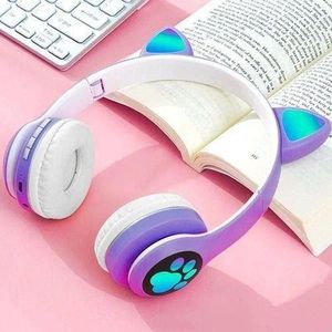 Casque Bluetooth pour enfants, casque sans fil pliable avec lampes de poche LED lumineuses, Bluetooth 5.0 pour enfants avec microphone et contrôle du volume, emplacement pour carte pour PC/tablettes/TV (bleu)