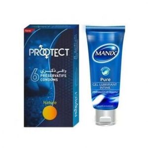Manix Gel Lubrifiant Intime PURE 80ml + Préservatif Protect 6 unites