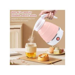 Bouilloire électrique pliable 600ml silicone alimentaire, mini bouilloire portable chauffage rapide, chauffe eau compact pour voyage camping bureau maison