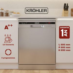 KRÖHLER Lave-vaisselle Pose Libre 60 cm 12 Couverts 5 Programmes A++ avec Demi-Charge 