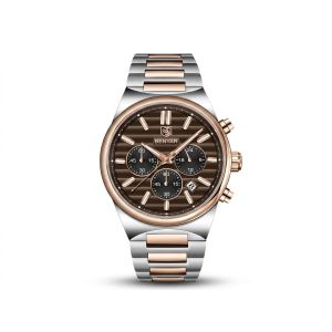 Benyar BY-5214D Montre Homme Chronographe Étanche en Acier Inoxydable – Blanc & bronze
