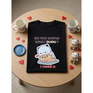 تيشيرت أسود قطن للجنسين بطبعة دودو وبوبو كاواي تصميم كوري عصري مريح للموضة اليومية وعشاق الستريت وير