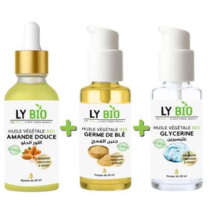 LY BIO PACK HUILE AMANDE DOUCE 50ML - PIPETTE + HUILE GERME DE BLE 50ML - POMPE + HUILE GLYCERINE 50ml - POMPE
