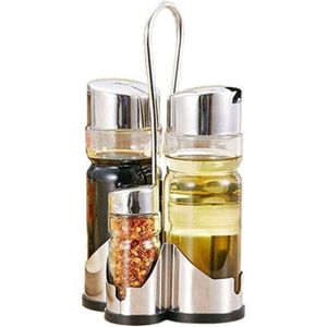 Lot de 4 distributeurs de condiments en verre et acier, pour huile, vinaigre, sel, poivre