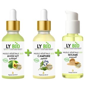 LY BIO PACK HUILE AVOCAT 50ml - PIPETTE + HUILE CAMPHREE 50ML - PIPETTE + HUILE SESAME 50ml - POMPE
