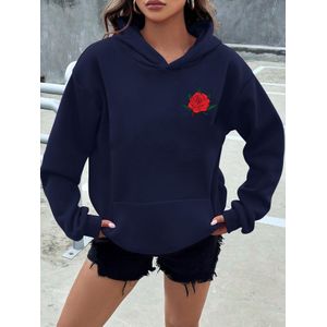 Sweat à capuche à imprimé rose vibrant - Sweat-shirt décontracté à poches, coupe ample, haut pour femmes pour l'automne, lavable en machine, confortable, sweat-shirt doux