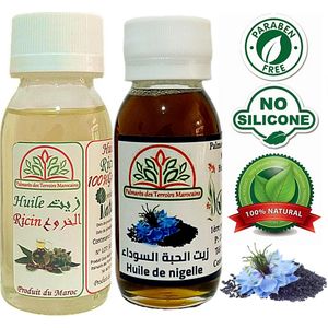 Palmarès des terroirs Marocains Huile de Nigelle 100% naturelle (Cumin noir) 60ml + Huile de Ricin 100% Naturel 60ml