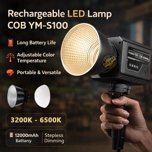 COB YM-S100 – Lampe LED de Remplissage Extérieure Rechargeable – 3200K-6800K – Batterie 12000mAh – Kit Complet avec Réflecteur et Support